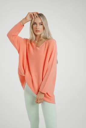 Amber V-Neck Jumper In Coral