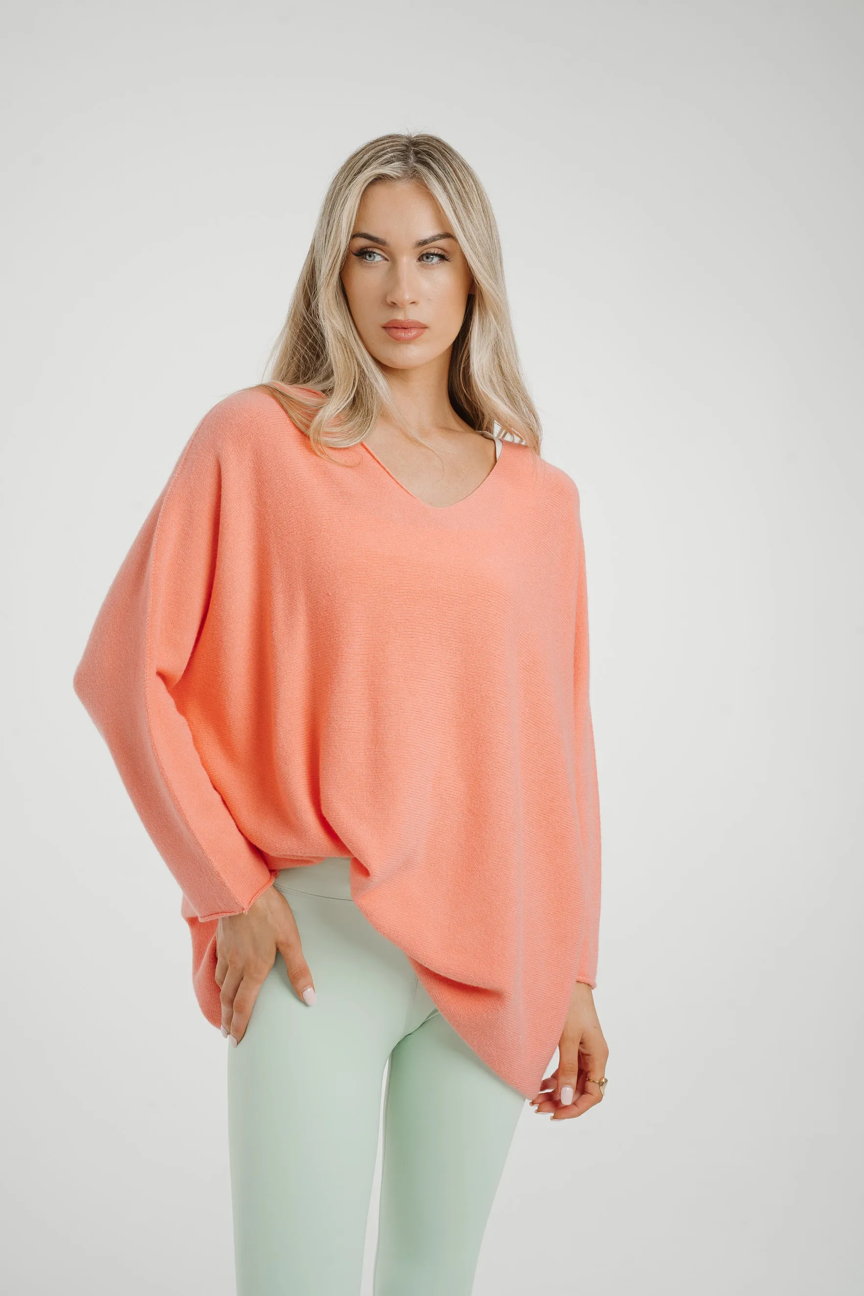 Amber V-Neck Jumper In Coral