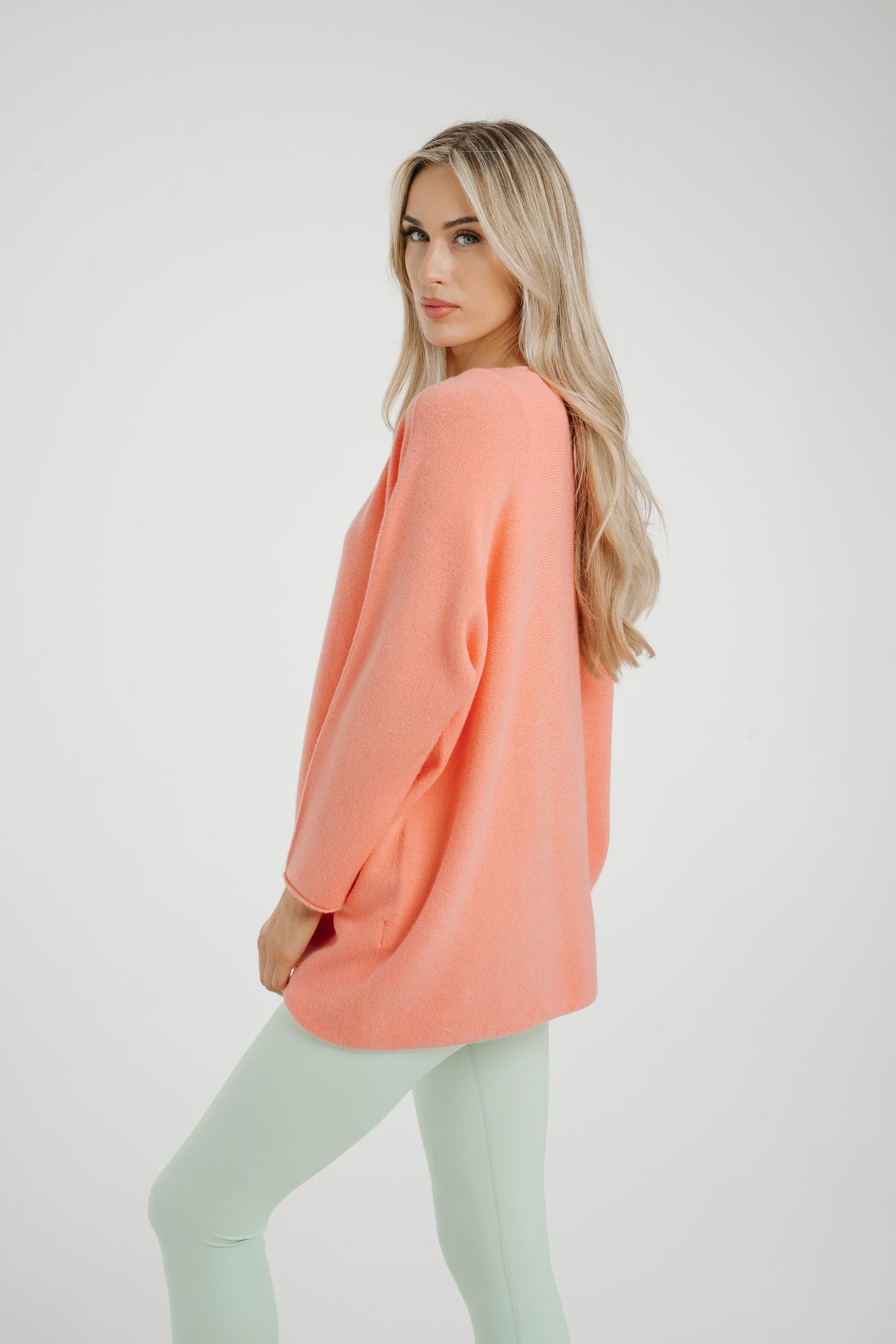 Amber V-Neck Jumper In Coral