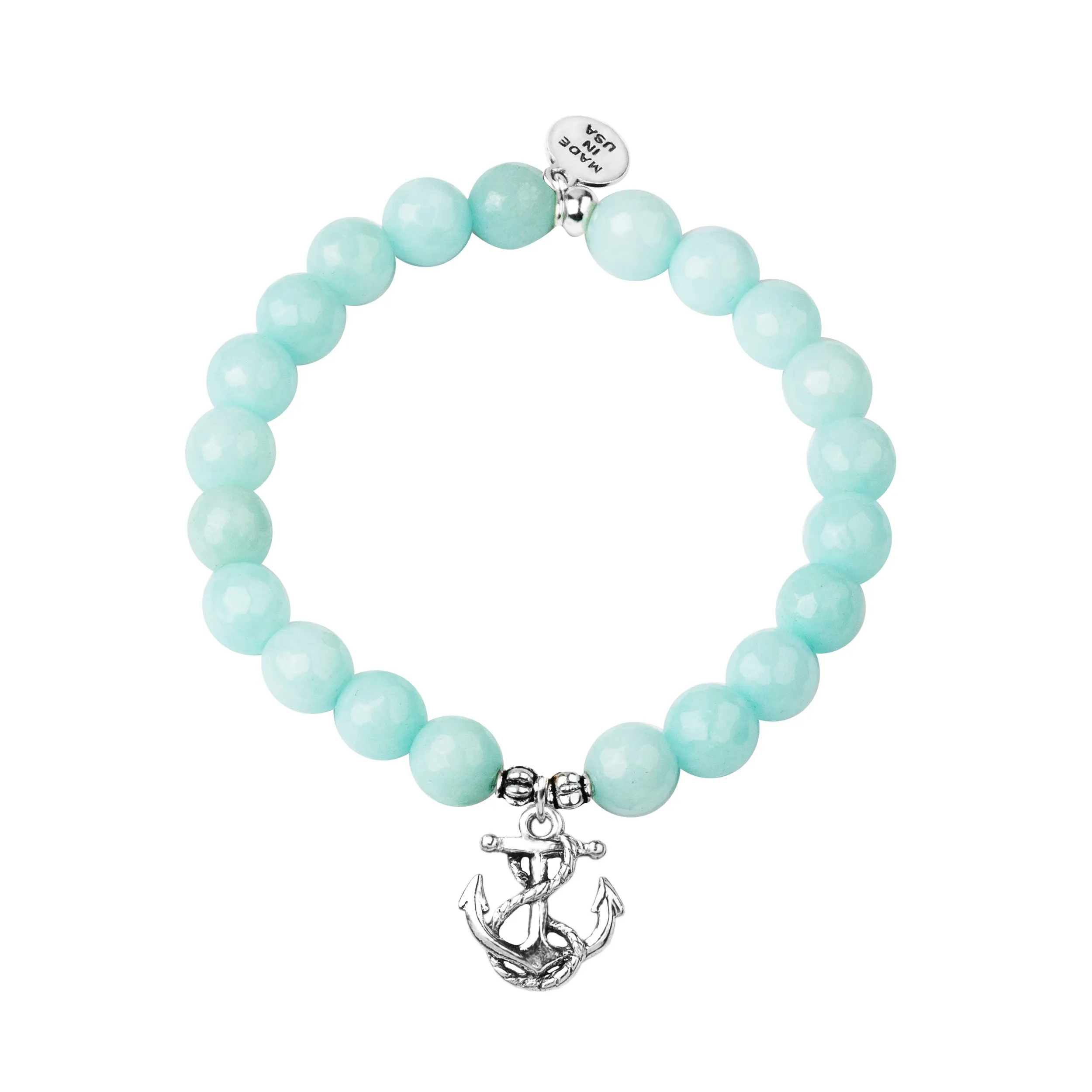 Anchor | Stone Beaded Charm Bracelet | Tiffany Blue Agate