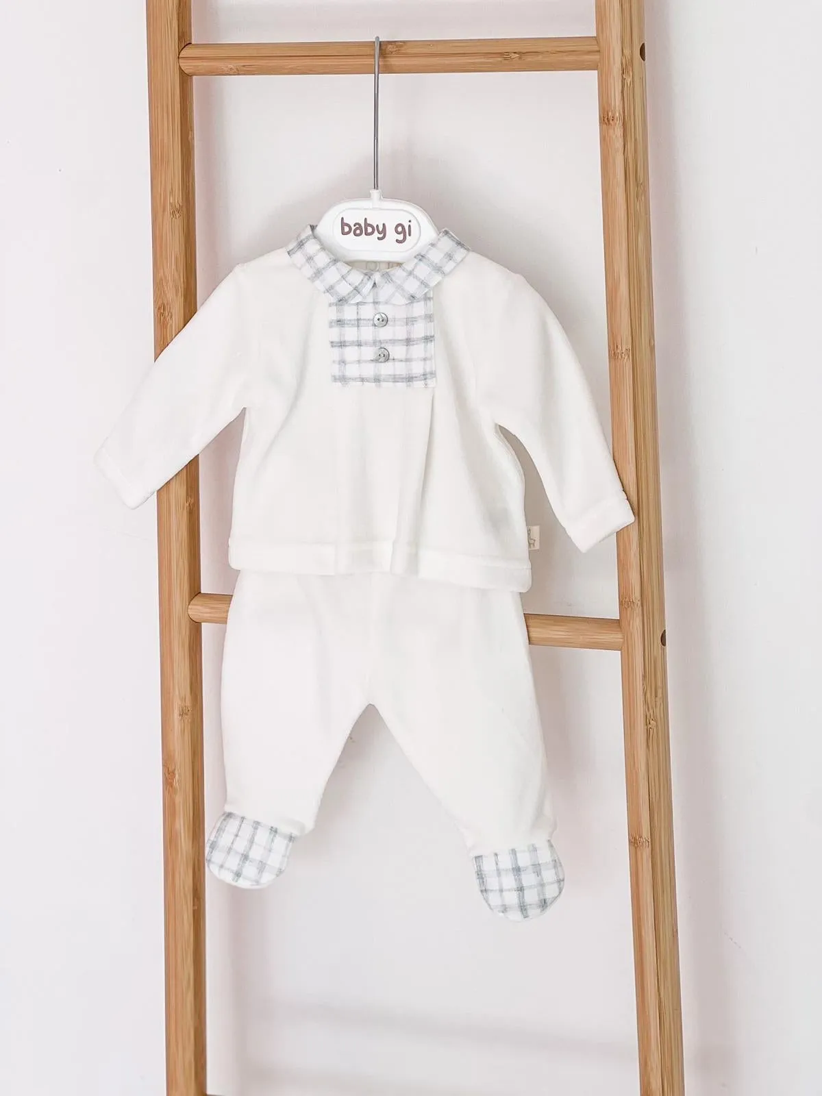 BabyGi Cream and Blue Check Two Piece