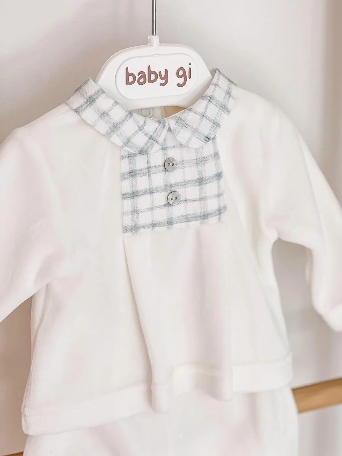 BabyGi Cream and Blue Check Two Piece