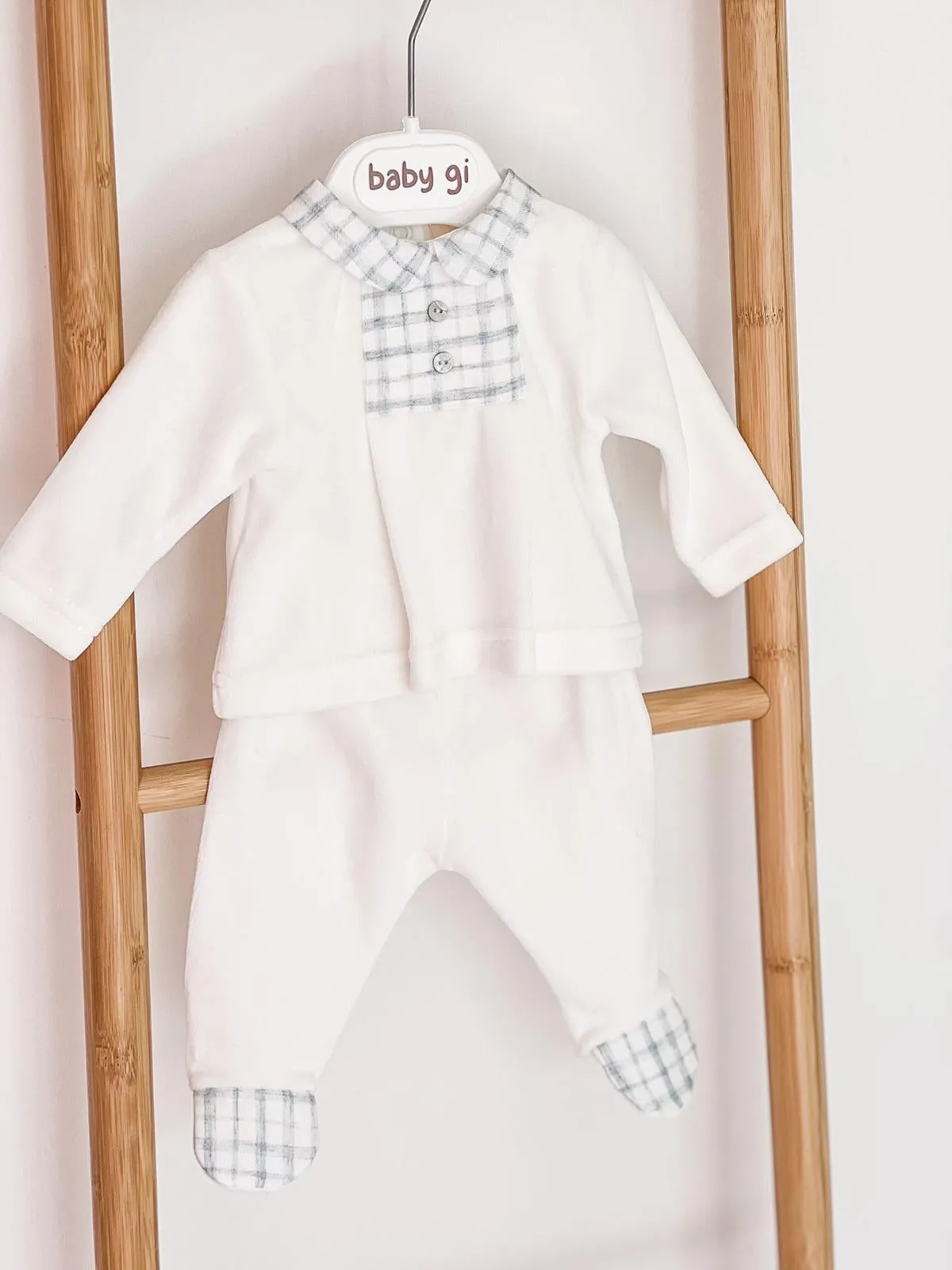 BabyGi Cream and Blue Check Two Piece