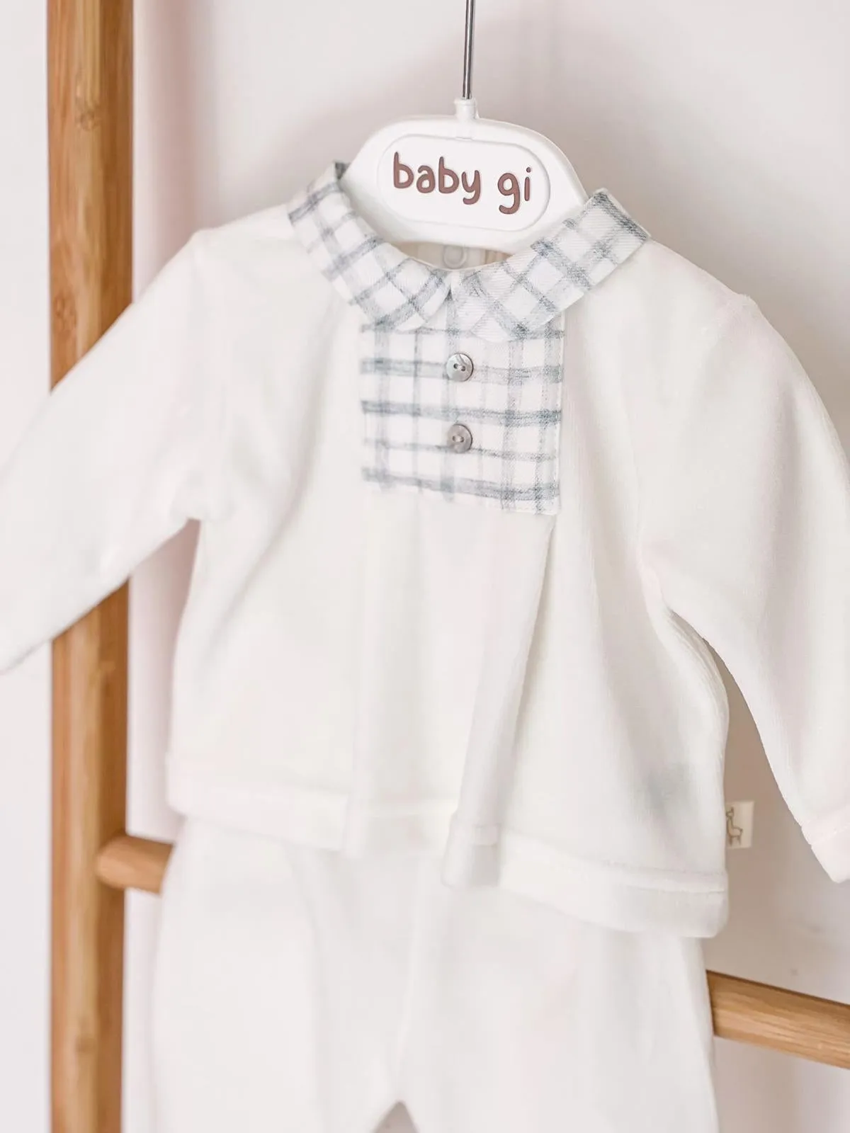 BabyGi Cream and Blue Check Two Piece