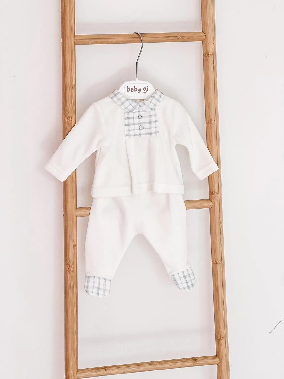 BabyGi Cream and Blue Check Two Piece