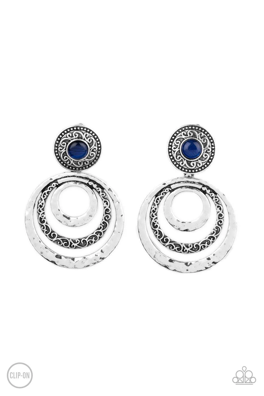 Bare Your Soul Blue Cat's Eye Stone Clip-On Earrings - Paparazzi Accessories