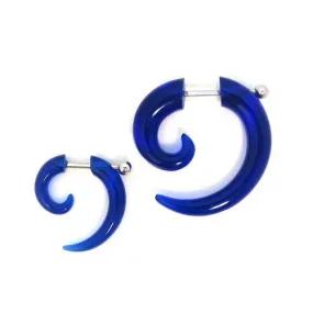 Blue Acrylic Fake Spiral Ear Taper with Surgical Steel Bar