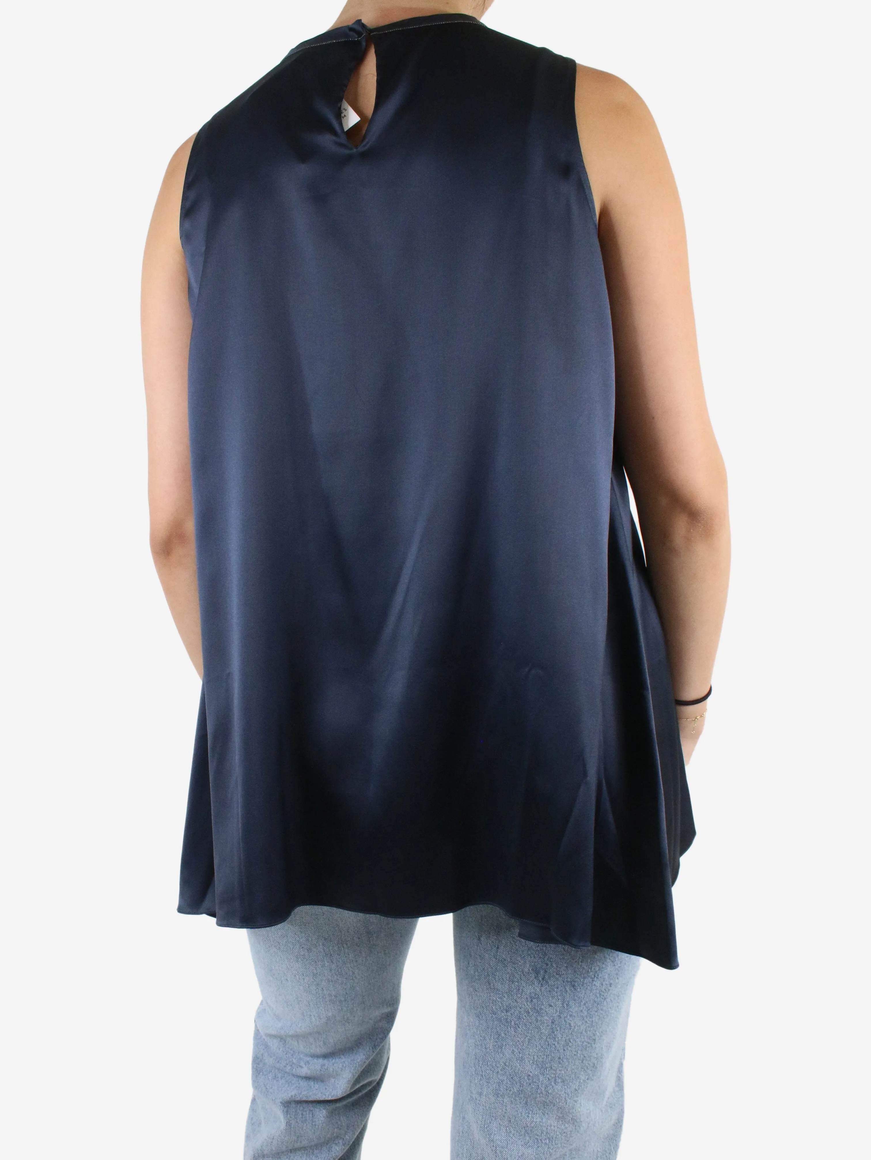 Blue silk sleeveless top - size S