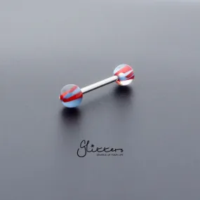 Blue/Red Acrylic Screw Marble Ball with Surgical Steel Tongue Barbell