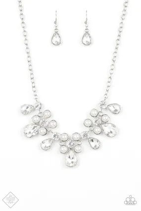 Demurely Debutante White Pearl and Rhinestone Necklace - Paparazzi Accessories