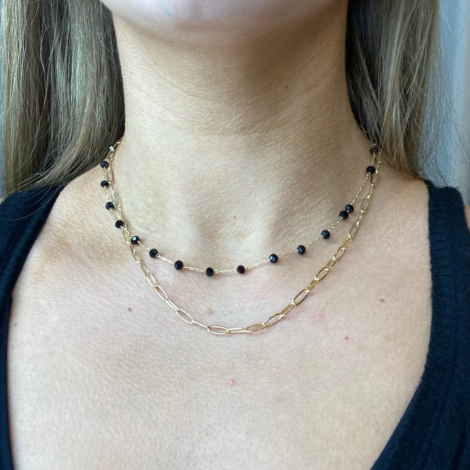 Double Layered Bead and Chain Necklace