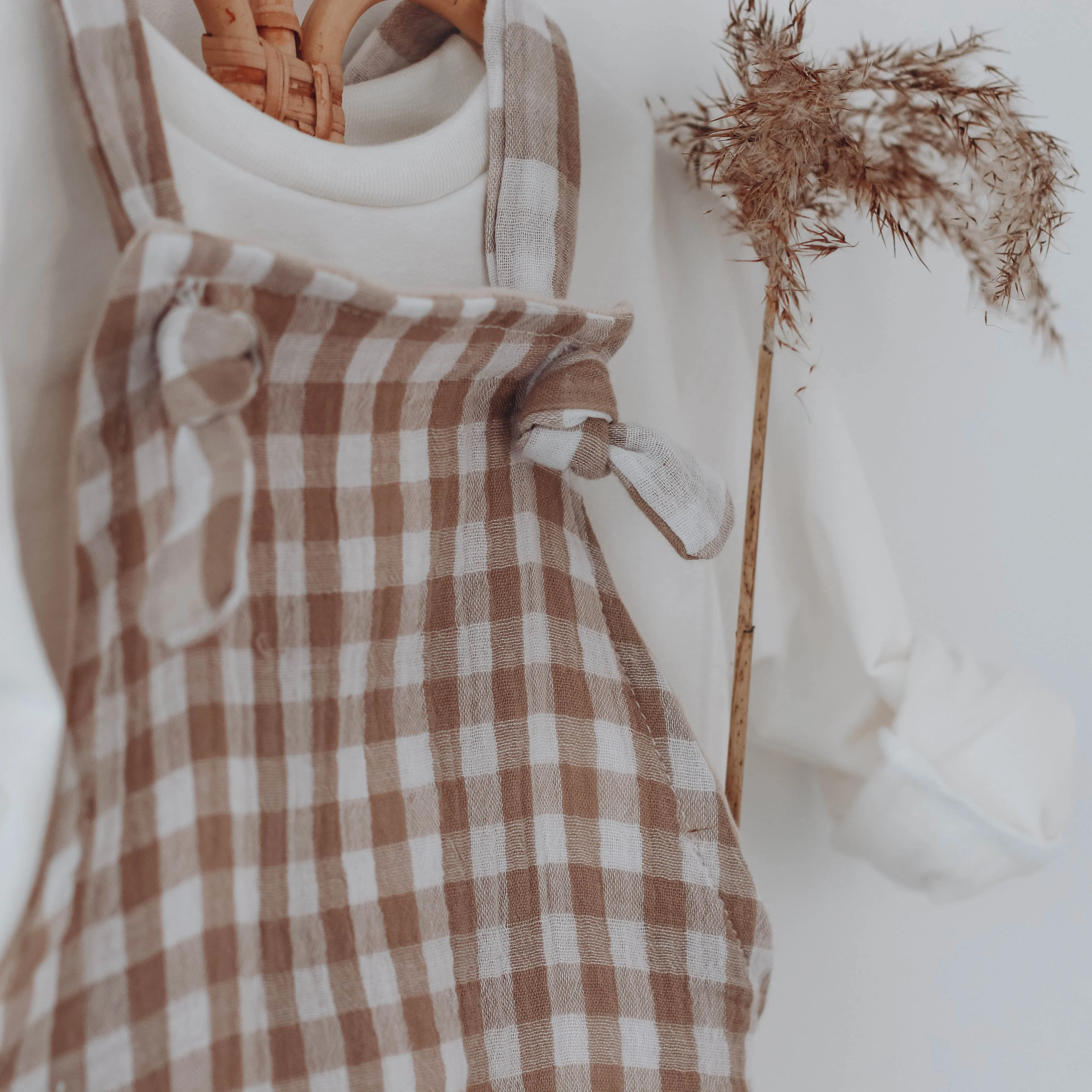 Gingham Muslin short leg dungarees