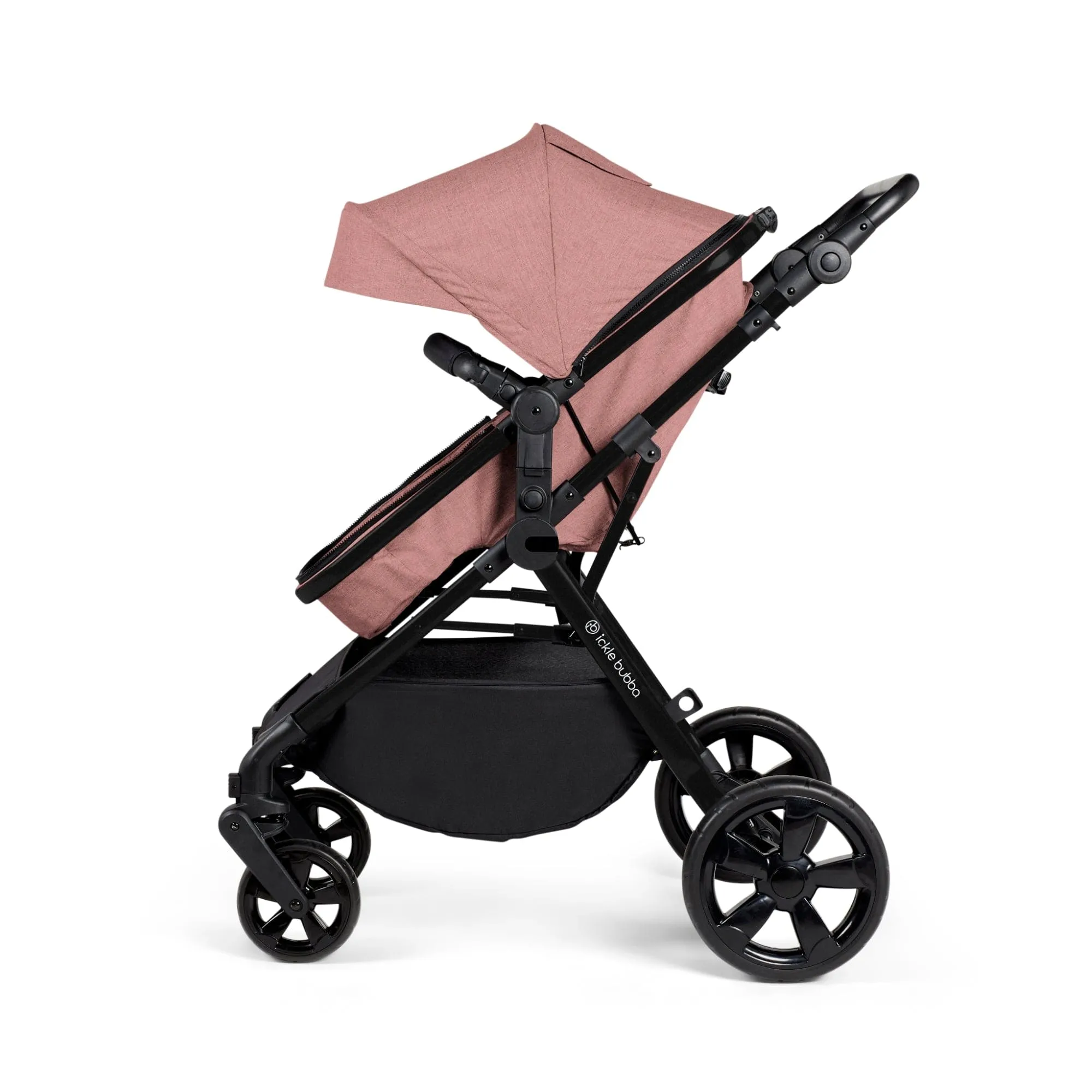 Ickle Bubba Comet I-Size Travel System With Stratus Car Seat & Isofix Base - Black / Dusky Pink / Black