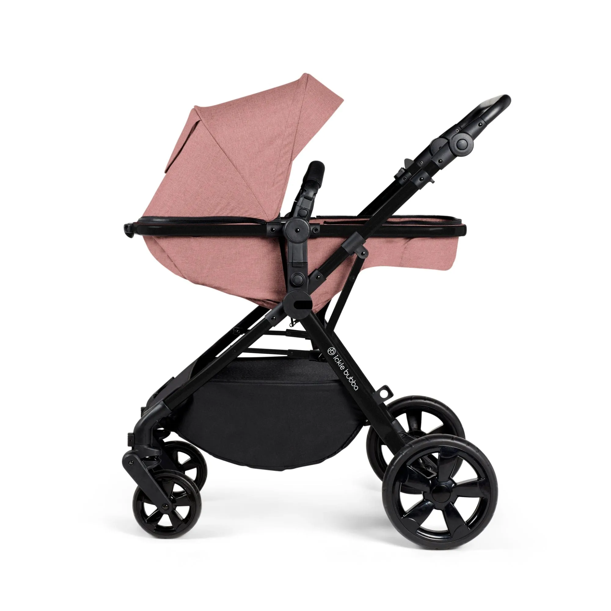 Ickle Bubba Comet I-Size Travel System With Stratus Car Seat & Isofix Base - Black / Dusky Pink / Black