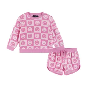 Infant Pink Smiley Terry Sweatshirt & Shorts Set