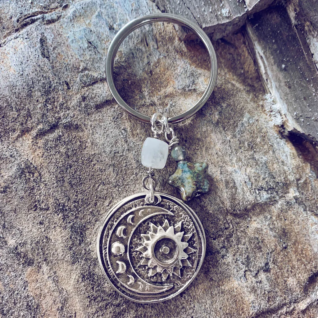 it's just a phase // sun moon medallion with moonstone keychain ring