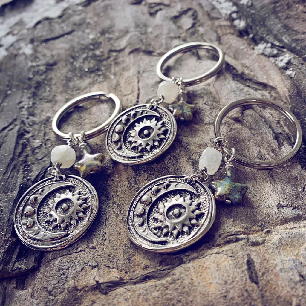 it's just a phase // sun moon medallion with moonstone keychain ring