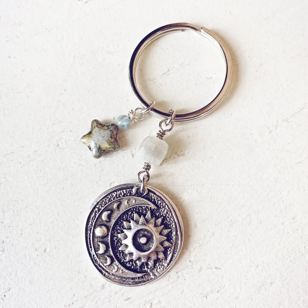 it's just a phase // sun moon medallion with moonstone keychain ring