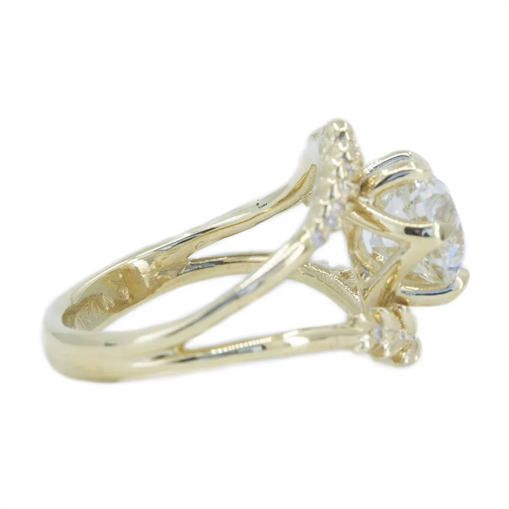 Misfit Diamonds Collaboration: 2.18ct GIA Antique Old European Cut Diamond with Split Shank Diamond Vine Band in 18k Yellow Gold