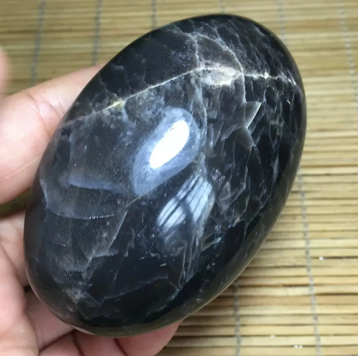 Natural grey moonstone healing palm stone