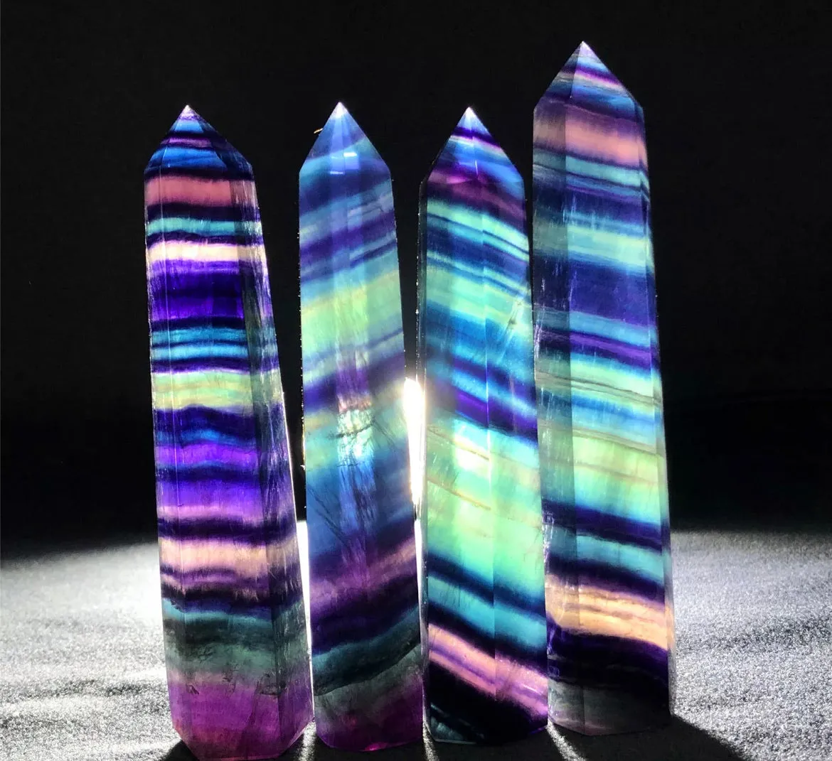 Natural Rainbow Fluorite wand tower obelisk