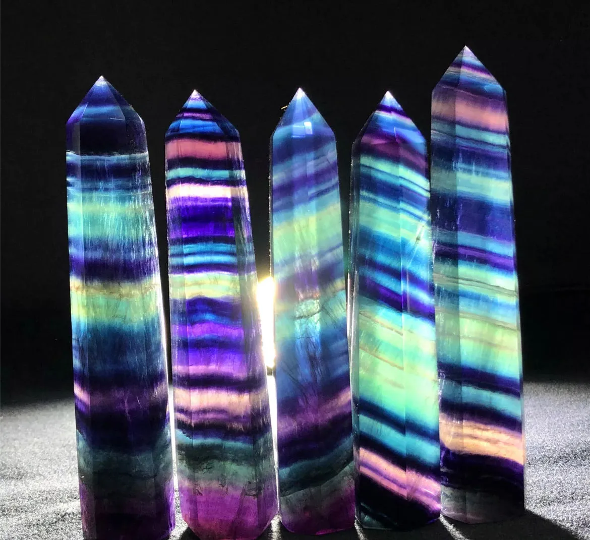 Natural Rainbow Fluorite wand tower obelisk