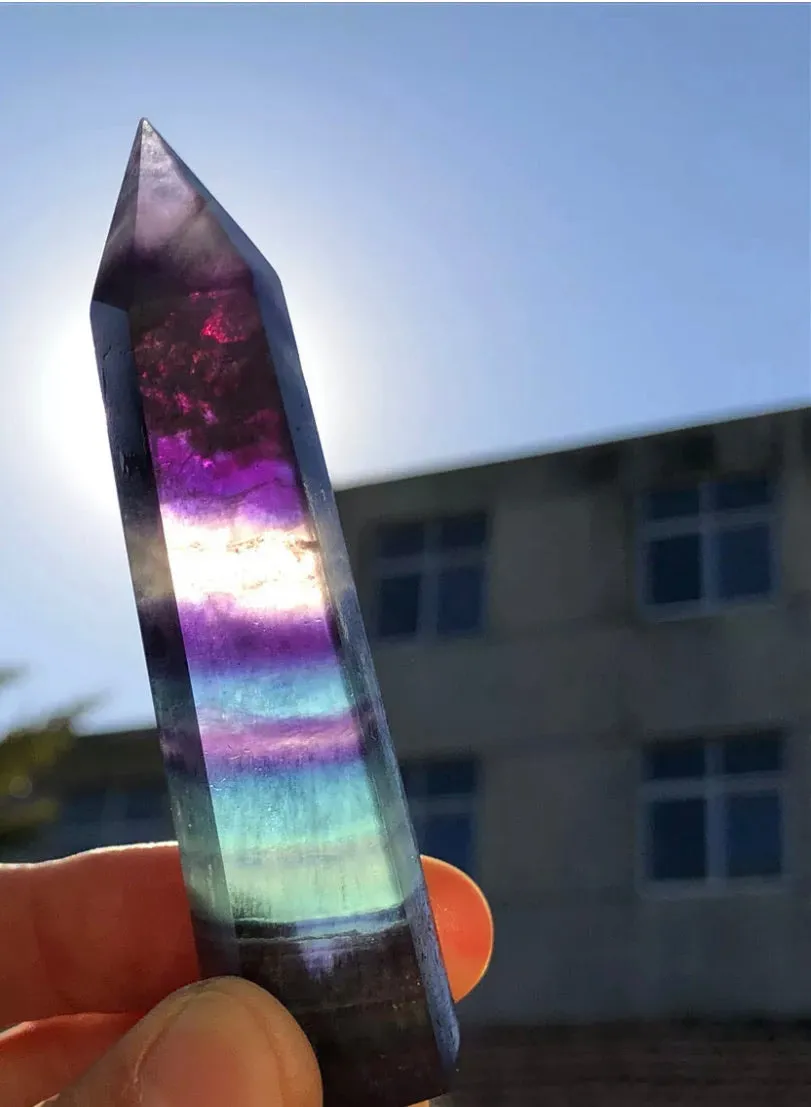 Natural Rainbow Fluorite wand tower obelisk