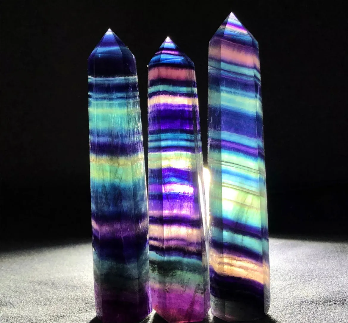 Natural Rainbow Fluorite wand tower obelisk