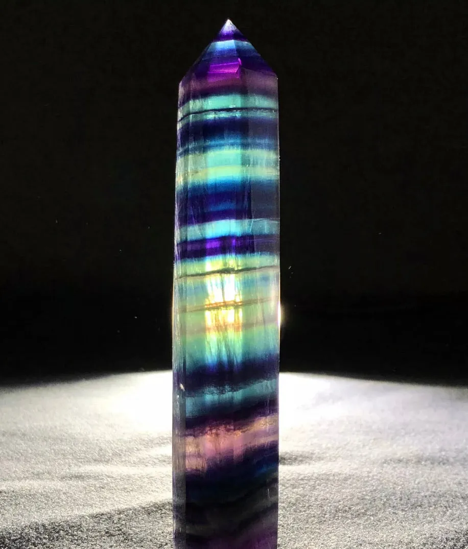 Natural Rainbow Fluorite wand tower obelisk