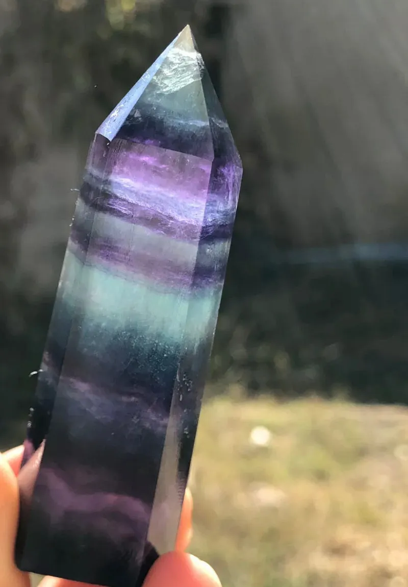 Natural Rainbow Fluorite wand tower obelisk