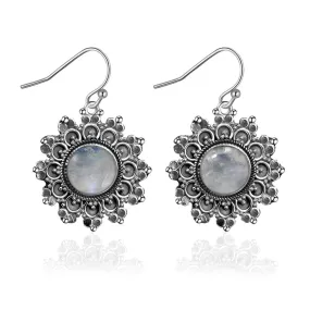 Natural Vintage Moonstone Round Earrings - 925 Sterling Silver