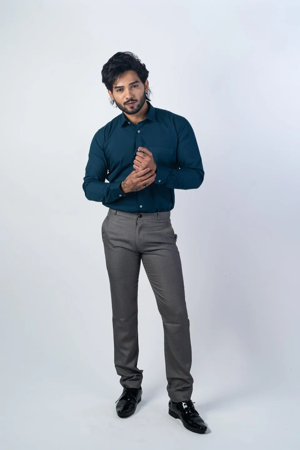 Navy Blue Color Lycra Twill Cotton Shirt For Men