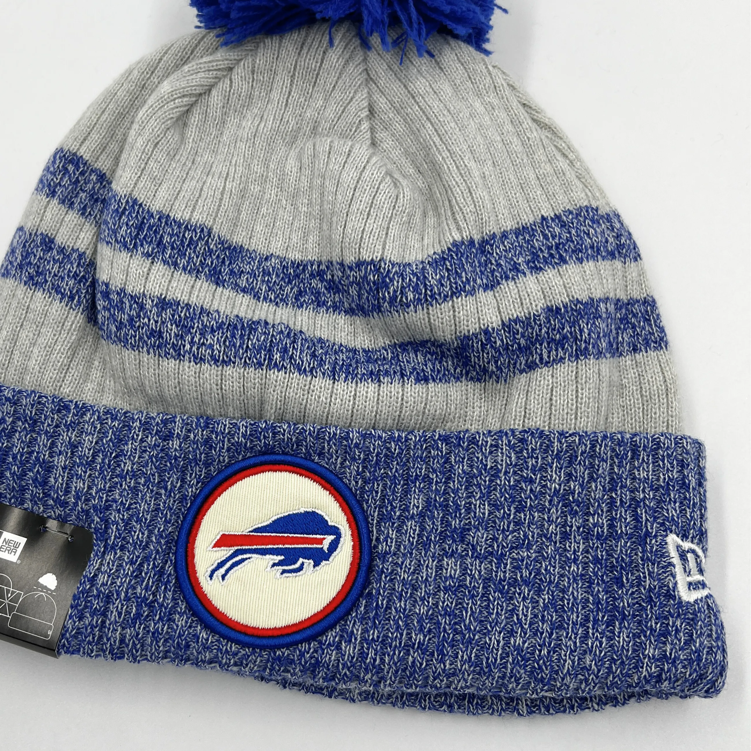 New Era Buffalo Bills Primary Logo Round Patch Gray & Blue Knit Hat