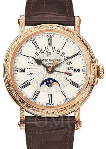 PATEK PHILIPPE GRAND COMPLICATIONS PERPETUAL CALENDAR DAY MONTH MOON PHASES WHITE OPALINE ROMAN DIAL 5160R-001 WITH LEATHER STRAP