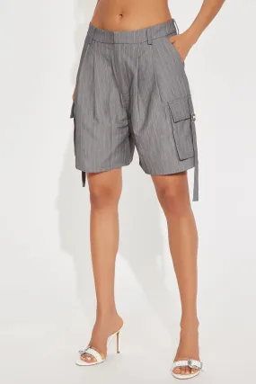 Press Pause Pinstripe Cargo Bermuda Short - Charcoal