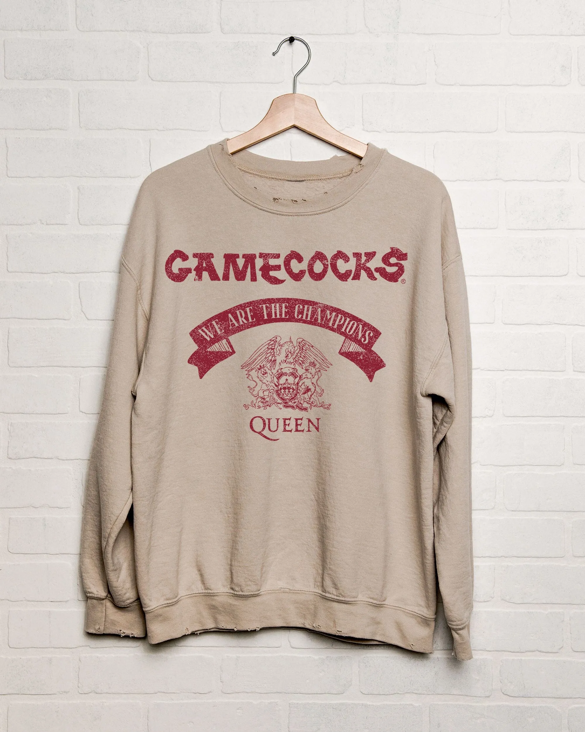 Queen Gamecocks Champions Scroll Sand Thrifted Sweatshirt