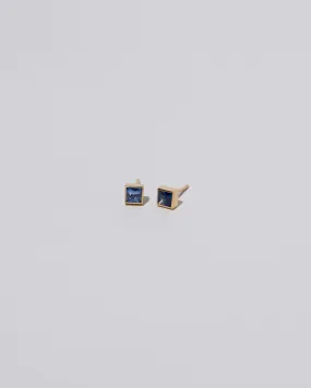 Square Frame Stud Earrings - Blue Sapphire