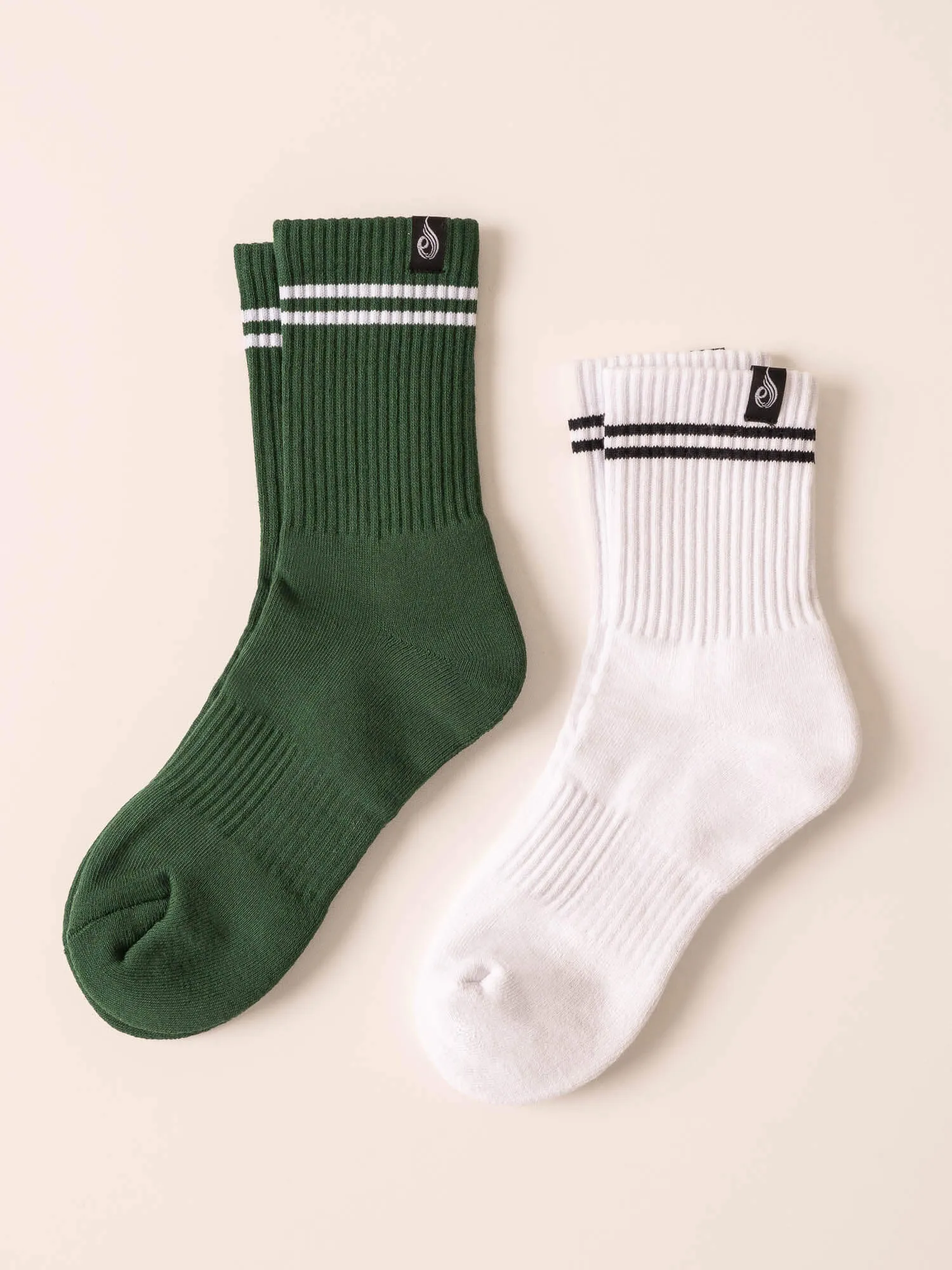 Stripe Crew Socks - White/Green