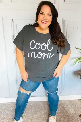 Take A Bow Charcoal Cool Mom Embroidery Pop-Up Rib Dolman Top