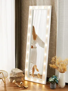 Tall Leaning LED Lights Full-Length Body Mirror White