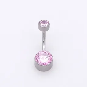 Titanium Double CZ Belly Button Ring - Pink