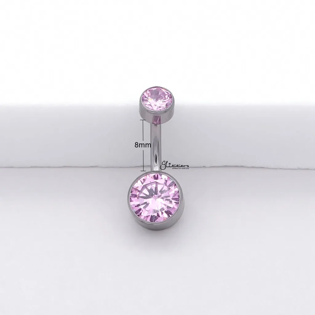 Titanium Double CZ Belly Button Ring - Pink