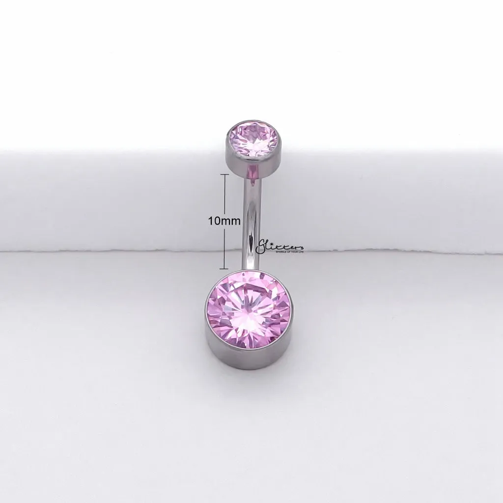 Titanium Double CZ Belly Button Ring - Pink