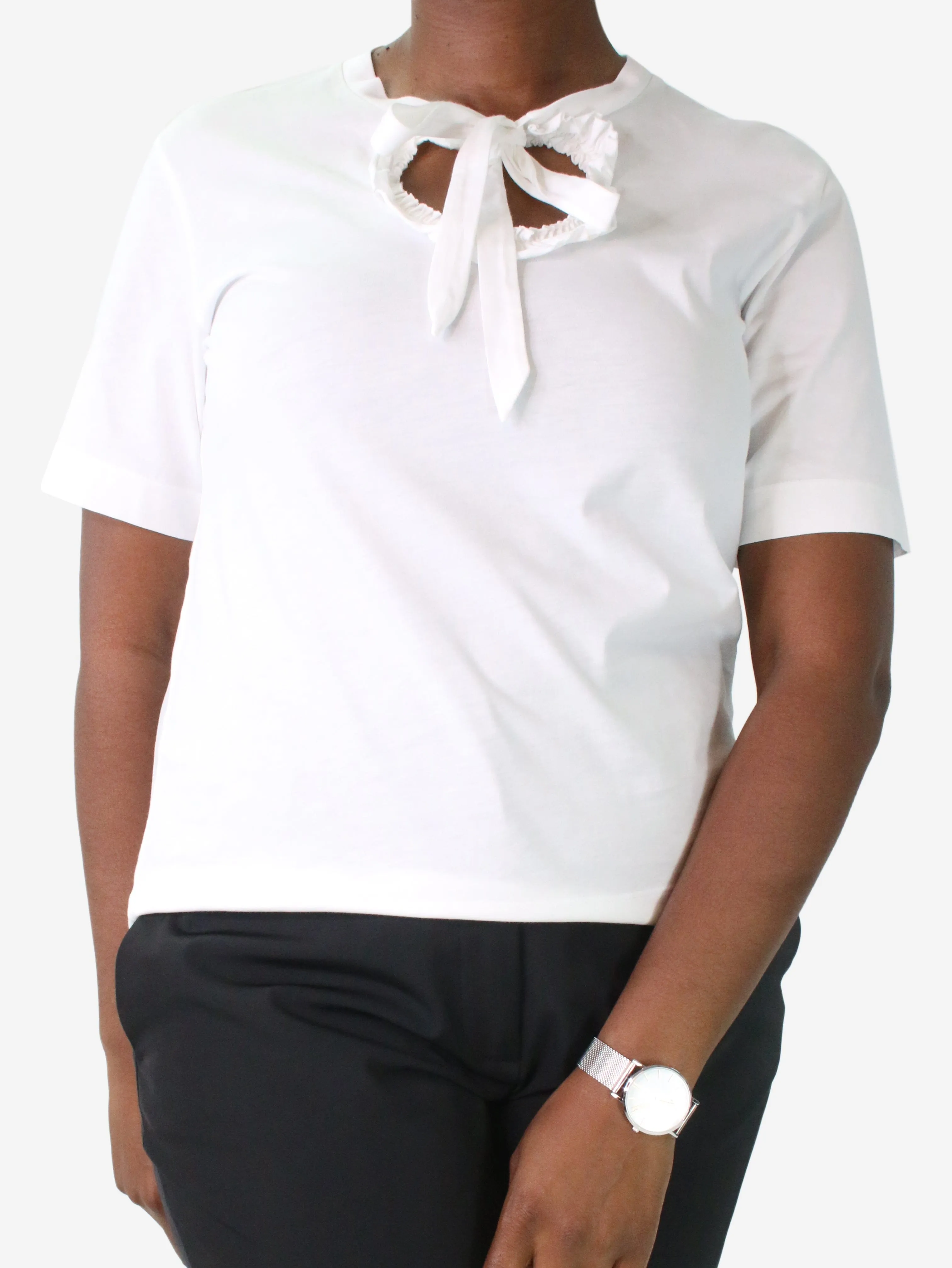 White short-sleeved neck-tie t-shirt - size M