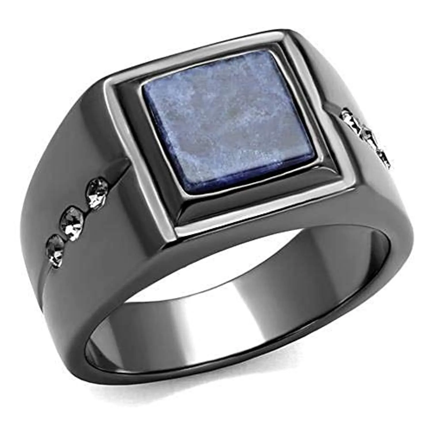 WildKlass Stainless Steel Ring IP Light Black (IP Gun) Men Blue Sand Montana